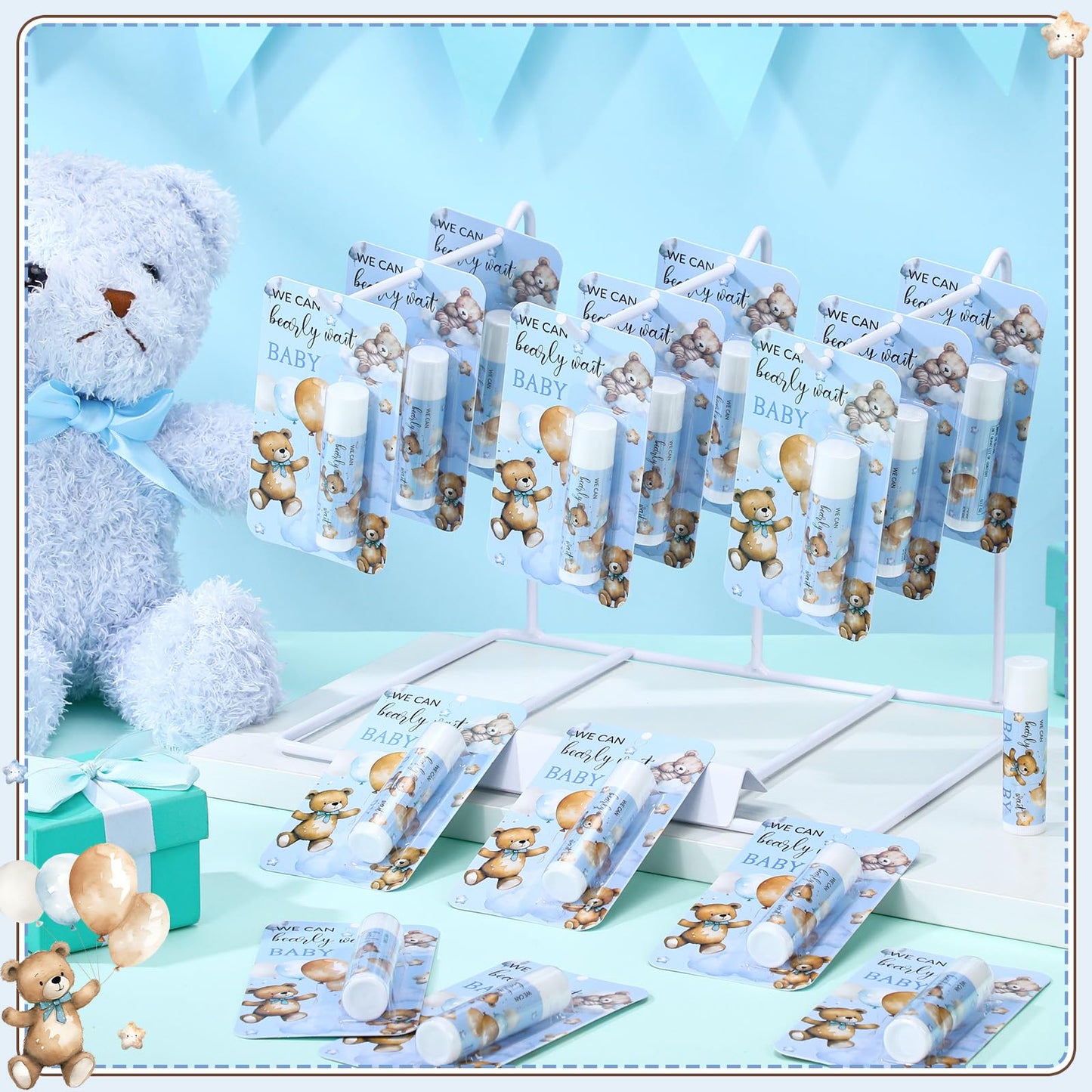 30 Pack Blue Bear Baby Shower Games Prizes Gifts Bulk Bear Lip Balms Favors for Winners Boys Girls Gender Reveal Favors Decorati