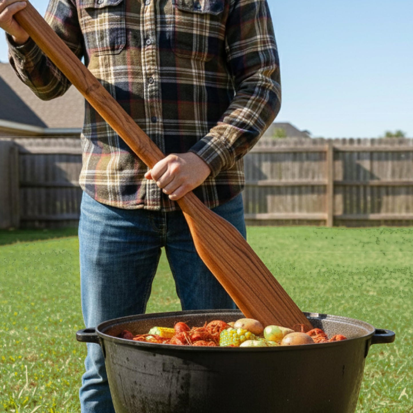 Crawfish & Seafood Boil Paddle (36" Extra Long, Teak Wood) | Wooden Stir Paddle for Cooking & Stirring Big Pot of Soup, Stew, Sauce, Cajun