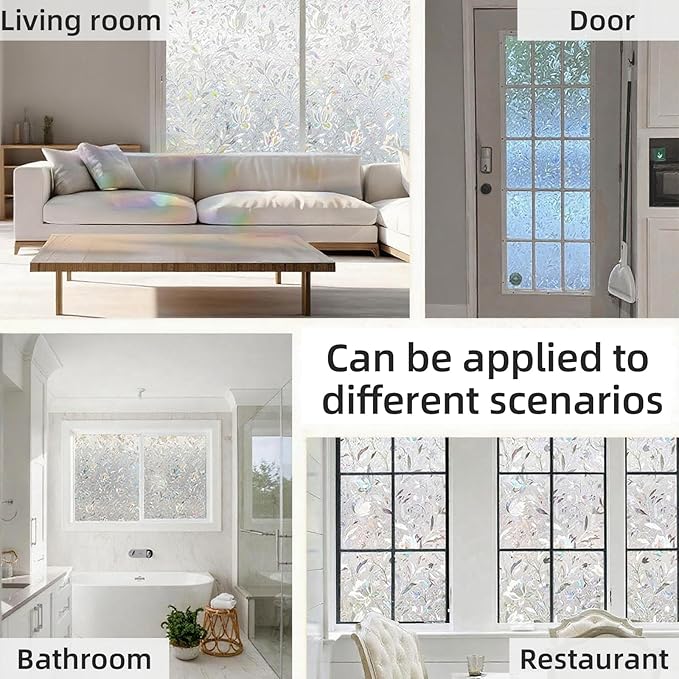 Frosted Glass Window Privacy Film Decorative, Bathroom Window Privacy Film for Glass Windows Cover, Static Cling, Removable, Reusable, Anti-UV, Heat Blocking, with Tools 45x157inch