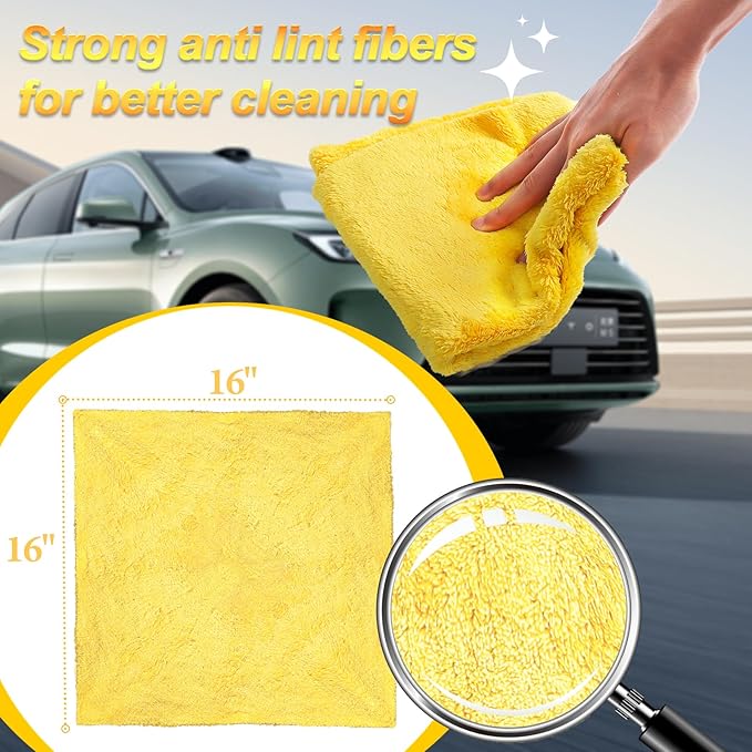 Car Drying Towel(Coral Fleece),for Car Exterior & Interior,Absorbent, Lint-Free, Extra Soft Endless,Reusable and Durable,Microfiber Rags 16in x 16in-Yellow 12 Packs