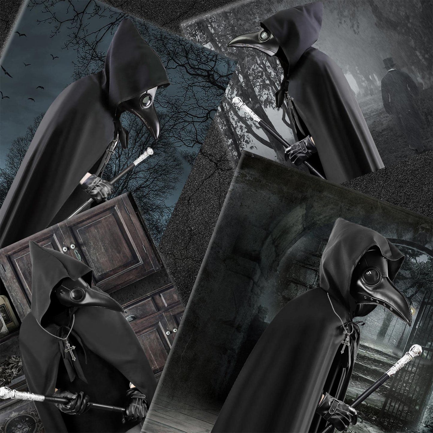 Halloween Plague Doctor Mask ，Steampunk Horror Scary Halloween Plague Doctor Mask Costume Props for Party Prom Gifts Set 6 in 1 for Men Women Kids (6 PCS)