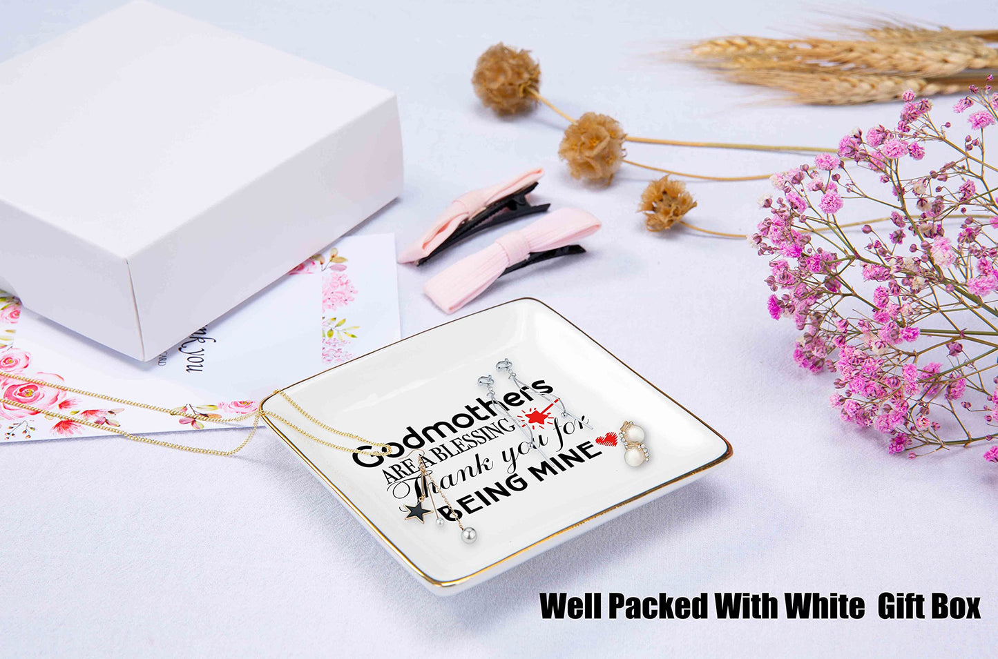 Mother's Day Gift for Godmother from Godchild-Godmom Gifts-Baby Keepsake Shower-Baptism Birthday Christmas Presents-Jewelry Tray