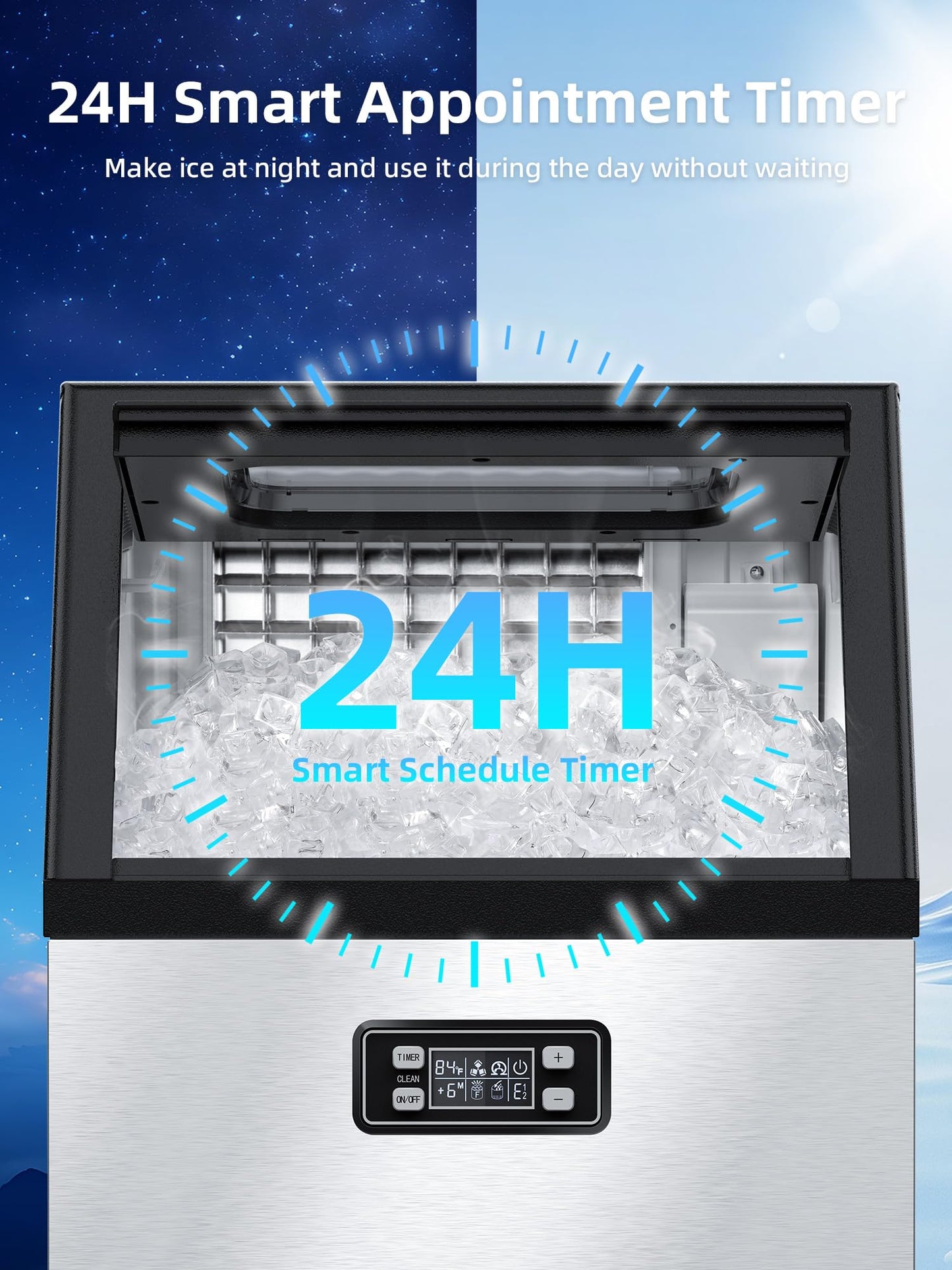 Commercial Ice Maker Machine, 100lbs/24H 45 Cube Ice/Cycle Stainless Steel Under Counter ice Machine with 33lbs Ice Storage Capacity, Freestanding Ice Maker for Restaurant, Bars, Home and Offices