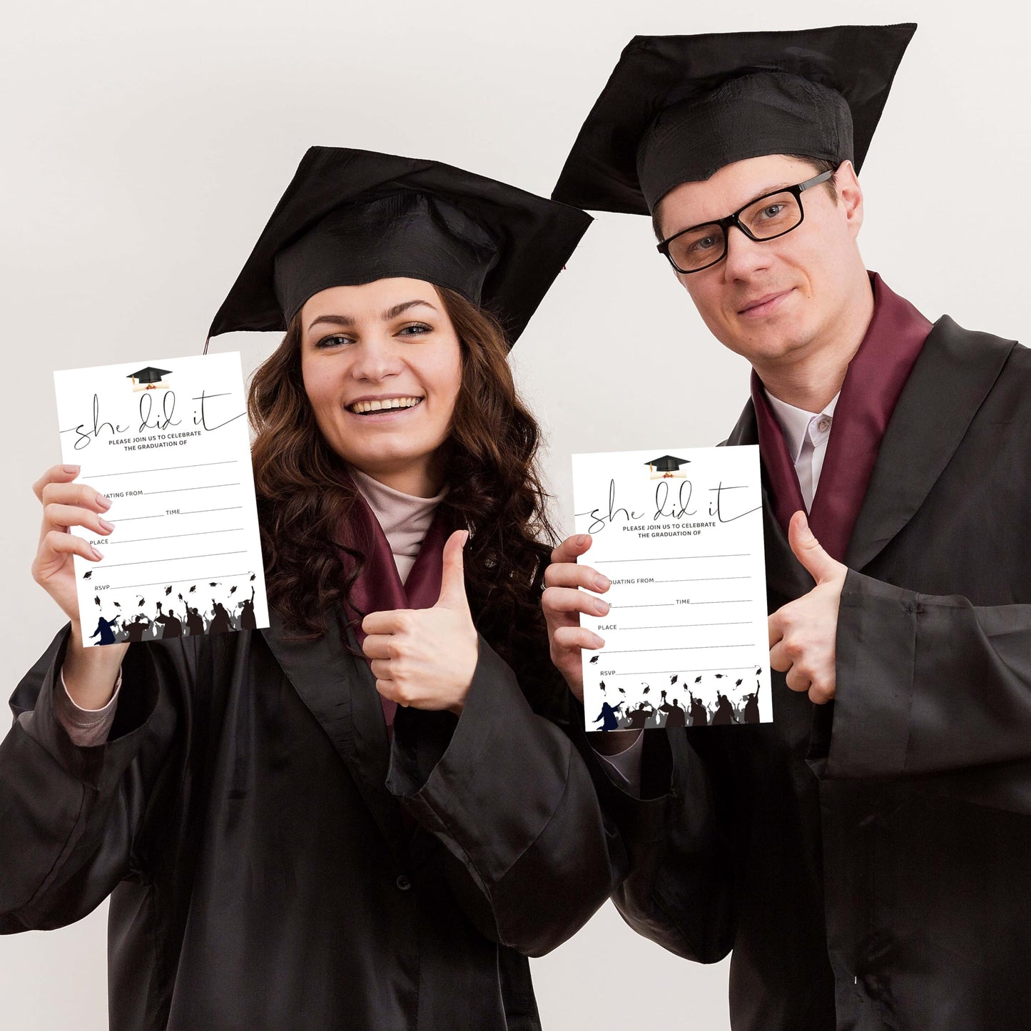 Nuhany Graduation Invitations, She Did It Graduation Announcements Party Invite Card for High School, College, Masters Grad Celebration Party Supplies, 25 Pack-A04