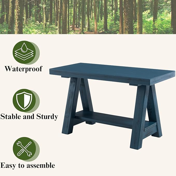 Janoray 30" Entryway Bench with Storage Farmhouse Narrow Dining Bench Shoe Rack Small Wooden Benches Holds up to 300lbs for Hallway Living Room Dining Room Bedroom，2 Tiers, Blue