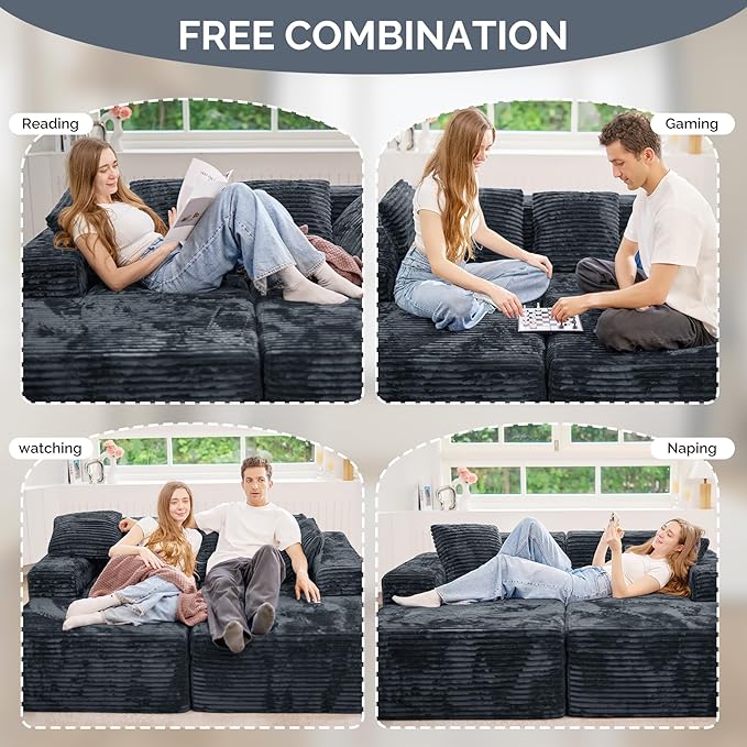 131'' Modular Sectional Cloud Sofa, U-Shaped Boneless Couches with Chaise Lounge Deep Seat with 8 pcs Pillows, Fluffy Memory Foam(No Assembly Required)