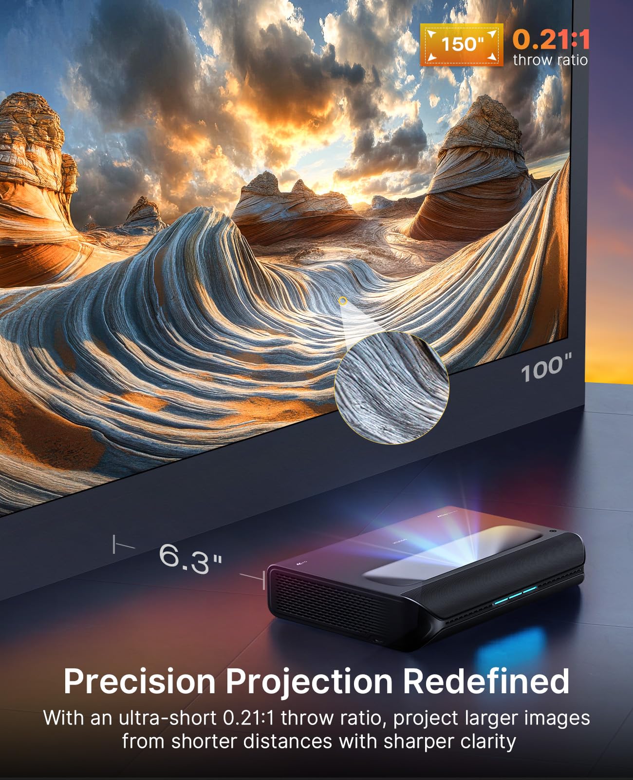 NexiGo Aurora Pro MKII, 4K Tri-Color Laser UST Projector, 30000:1 Contrast Ratio, Dynamic Iris & Laser Dimming, 0.21:1 Throw Ratio, Dolby Vision & Atmos, HDR10+, 3D, 4.2ms ~ 8ms Low Latency