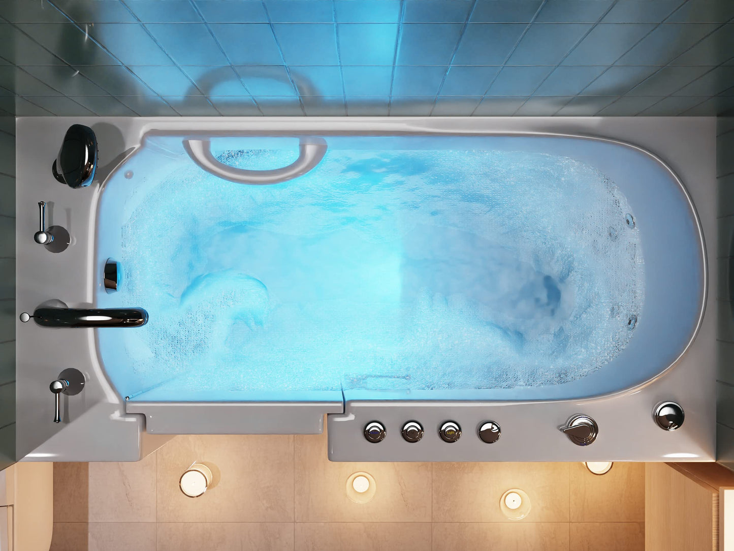 ANZZI Walk In Tub 26'' x 53'' Left Drain Tub with 15 Whirlpool Jets in White, Air Massage Jetted Hot Soaking Bath Tub with a Waterfall Filler Faucet and Handheld Shower Sprayer - AMZ5326LWD