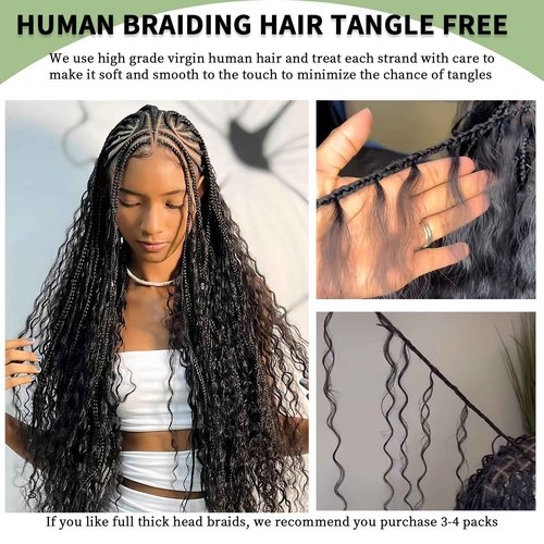 Human Braiding Hair for Boho Braids 120g 12A Deep Water Wave Bulk Human Hair Knotless Boho Braiding Curly 100% Virgin No Weft Extensions Bohemian Braids 3 Bundles/Pack Auburn Ginger 24 Inch