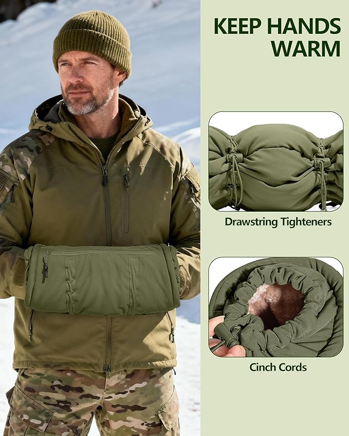 Hand Warmer Pouch with Silent Material, Drawstring Tighteners and Adjustable Strap, Hand Muff for Hunting, Golf, Football Winter Outdoor Activities