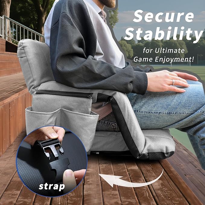 Stadium Seats with Back Support ,Wide Stadium Chairs with Back and Cushion, Sofa Style Bleacher Chairs, 6 Reclining Positions, Extra Thick Bleacher Seat for Sports Events (Grey-1 Pack,Wide|22.5")