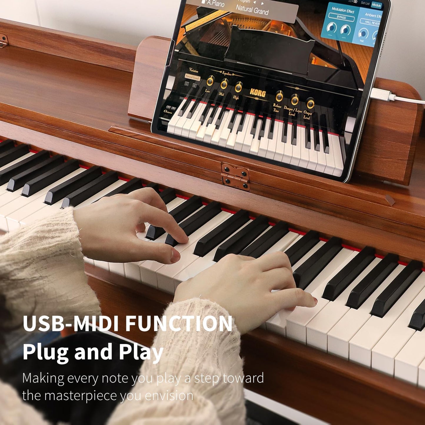 AiJoy 88-Key Weighted Digital Piano for Beginners – Realistic Hammer Action Full Size Desk Cover Electric Piano Keyboard with Triple Pedal, 20W Speaker, Supports USB-MIDI Connecting