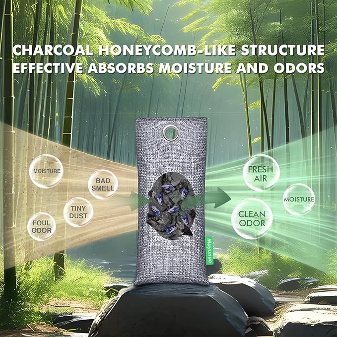 Activated Charcoal Odor Absorber, Natural Shoe Deodorizer Inserts, Smell Remover, Bamboo Charcoal Air Purifying Bags, Shoe Odor Elimination for Sneaker, Boots, 6 Pack