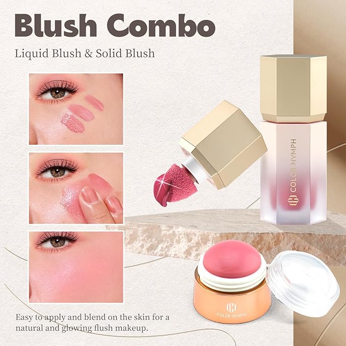 Color Nymph Face Makeup Kits, Makeup Gift Sets For Girls Make up Gift Sets For Women With Lipgloss Liquid Blush Solid Blusher Highlighters Contour Stick and Double-ended Brush -Special Edition