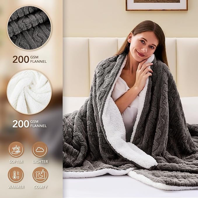 Homemate Electric Heated Blanket Full - 72"x84" Heating Bed Blankets Throw with 10 Heating Levels 8 Hours Auto Off Fast Heating Over-Heated Protection Ultra Soft Warm Flannel ETL Certified