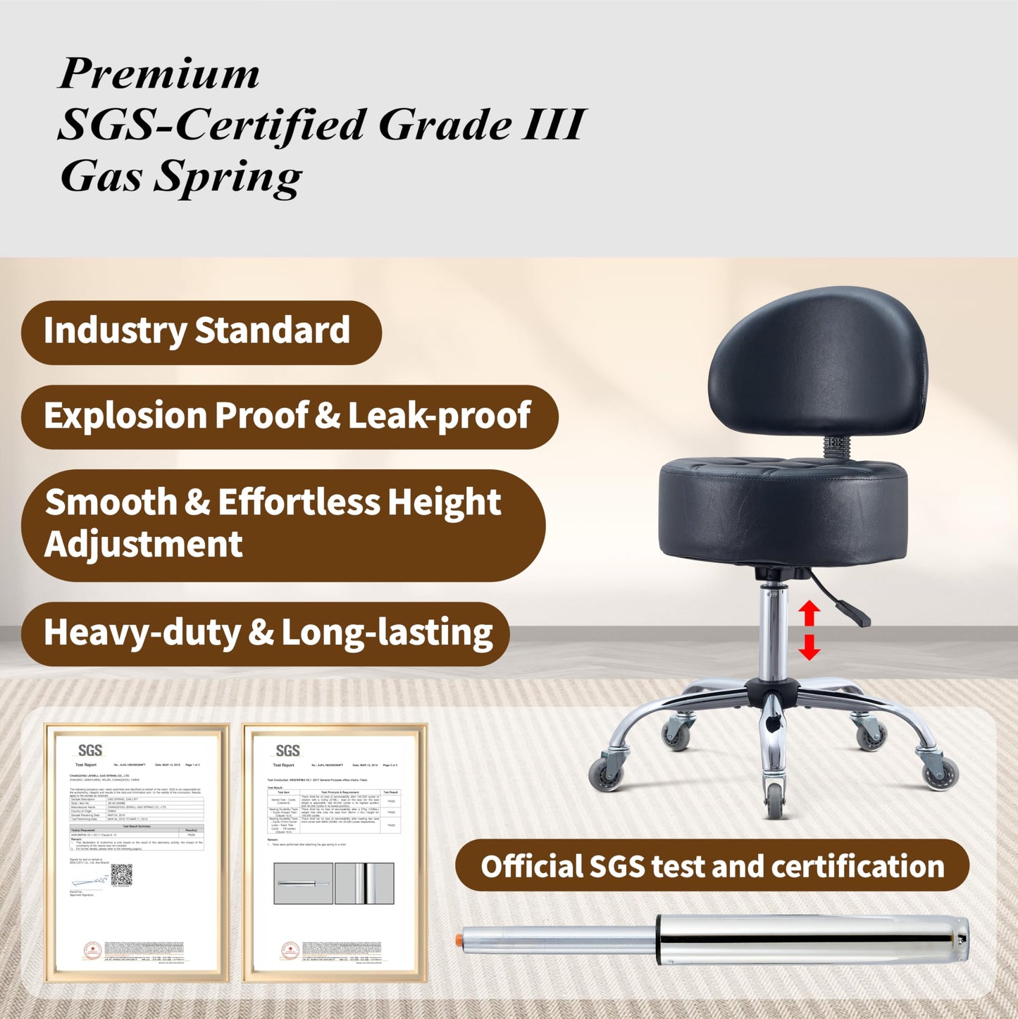 Ergonomic Drafting Stool with Backrest, 400LB Heavy Duty Hydraulic Stool, 19-25 Inch Adjustable Height Rolling Stool Chair with Lumbar Support for Standing Desk, Salon, Tattoo, Kitchen, Home Office