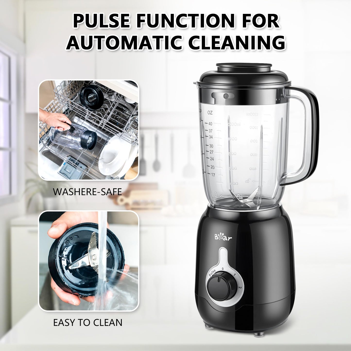Bear Blender, 2025 New 700W Smoothie Countertop Blender with 40oz Cup for Shakes and Smoothies, 3-Speed for Crushing Ice, Puree and Frozen Fruit with Autonomous Clean