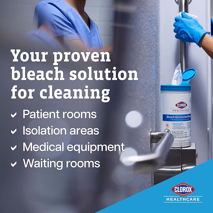 Clorox Healthcare Bleach Germicidal Wipes, 6" x 5", 150 Count Canister (Package May Vary)