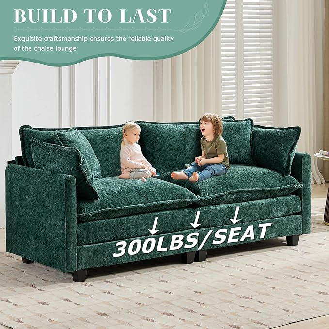 SoarFlash 77.95" Chenille Sectional Sofa, Comfy Modular Loveseat Sofa, Modern 2-Seat Couch Deep Seat Sofa Set for Living Room,Green