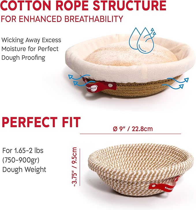 KneadAce Sourdough Starter Kit – 34oz Starter Jar, 2 Round Banneton Proofing Baskets, Magnetic Bread Lame for Scoring – Gift for Bakers & Complete Sourdough Bread Baking Set