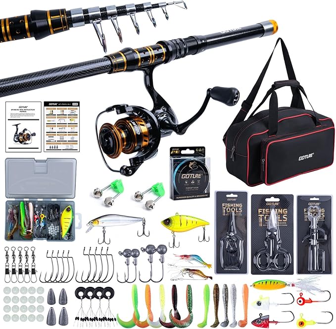 Goture Fishing Rod and Reel Combos,1.8M-2.7M Telescopic Fishing Pole Spinning Reel Lures Set with Carrier Bag,Telescopic R...