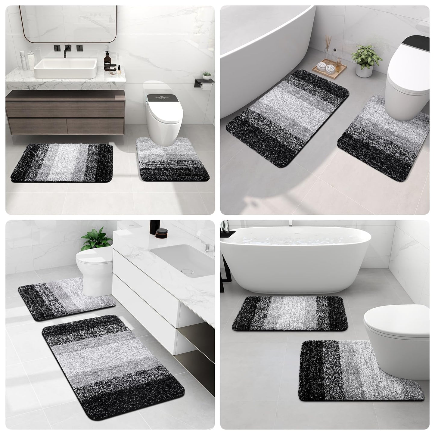 Arotive Microfiber Bathroom Rugs, Shaggy Soft and Absorbent Bath Rug, Non-Slip, Thick Plush Machine Washable Dry Bath Mats for Bathroom, Tub and Shower, 24x16, Black
