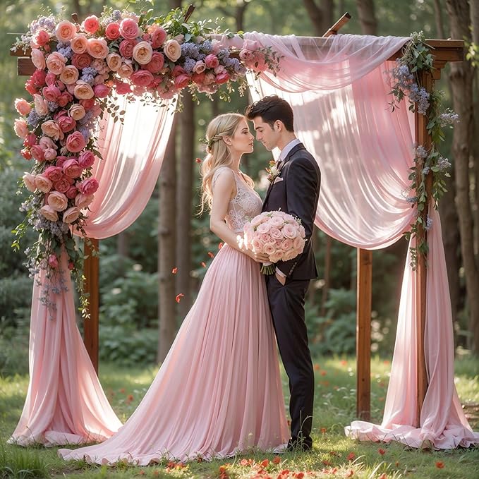 Wedding Arch Draping Fabric, 1 Panel 18FT Dusty Rose Sheer Backdrop Curtain Chiffon Fabric Drapery Voile Scarf Draping Panels for Wedding Archway Ceremony Curtain Valance Party Decoration