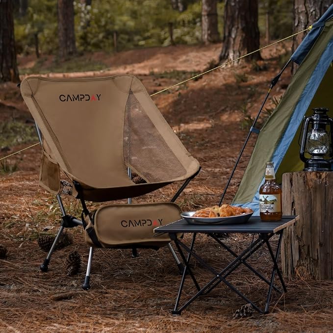 Campday Camping Chair Portable Hiking Ultralight Backpacking Small Lightweight Folding Chair for Outdoor Camp Hunting Beach Picnic Concert, Supports 330lbs (Khaki,1PCS)