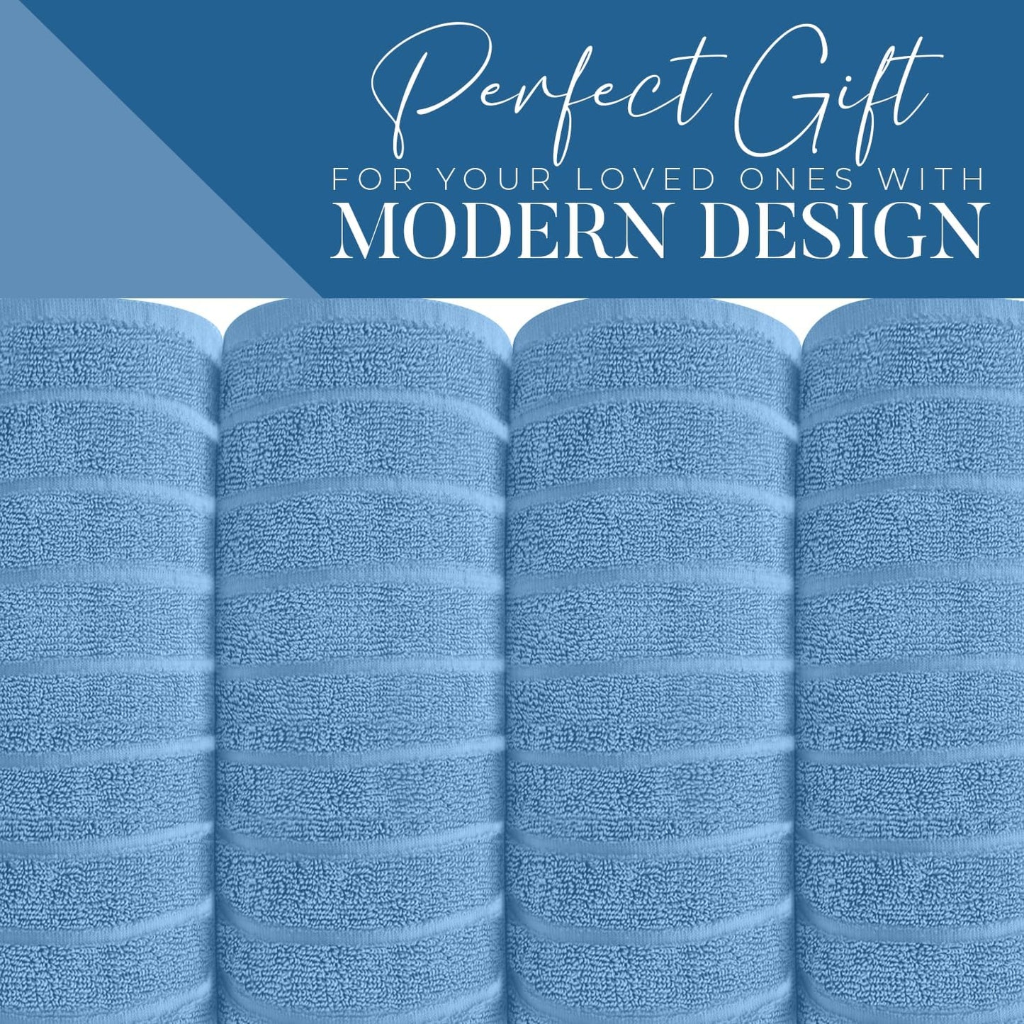 DAN RIVER Pack of 2 Bath Sheet 35x70 Inches, Ribbed Luxury Bath Towel Set, Extra Large and Quick Dry Soft Cotton Towels - Medium Blue