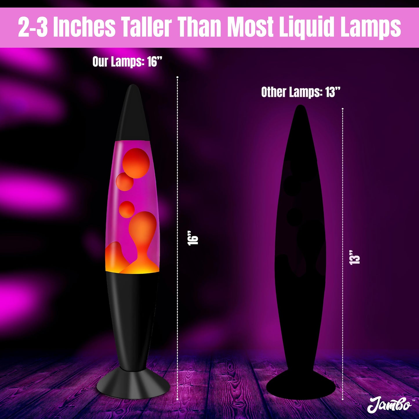 JAMBO 16" Beautiful Lamp- Purple with Yellow/Orange Wax, Relaxing Liquid Lamp for Living Room Office Bedroom Adults Teens Kids, Magma Light, Night Light Nightlight, Home Decor