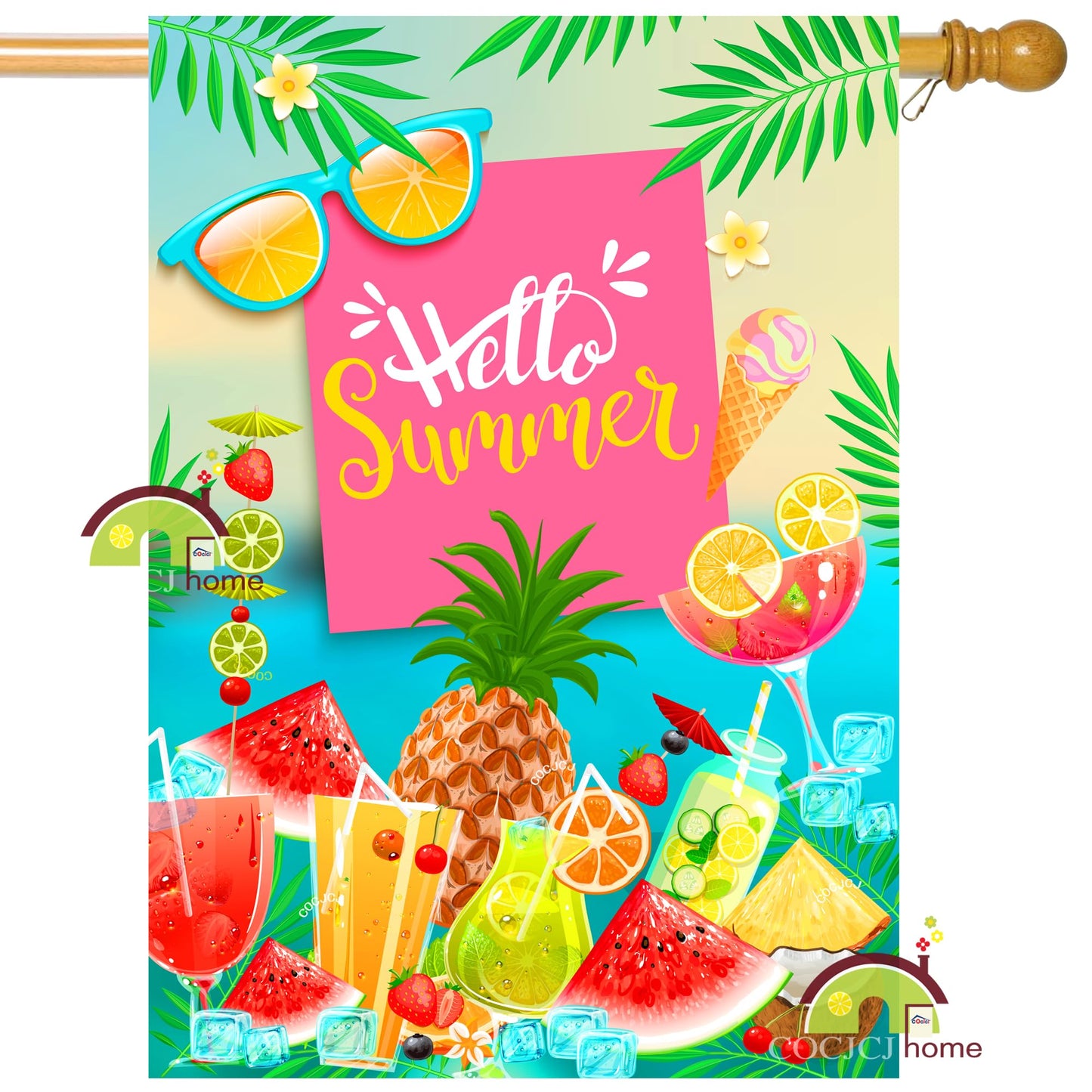 Hello summer flags 28 x 40 double sided watermelon，Welcome House Flag Double Sided Bee Yard House Seasonal Farmhouse Outdoor Decoration 28 x 40 Inch