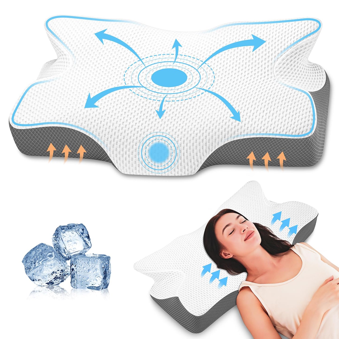 Anvo Pillow for Neck and Shoulder Pain, Cervical Pillows for Neck Pain Relief, Memory Foam Pillows Orthopedic Ergonomic Design for Sleeping, Suitable for Side Back and Stomach Sleeper, Grey Frim