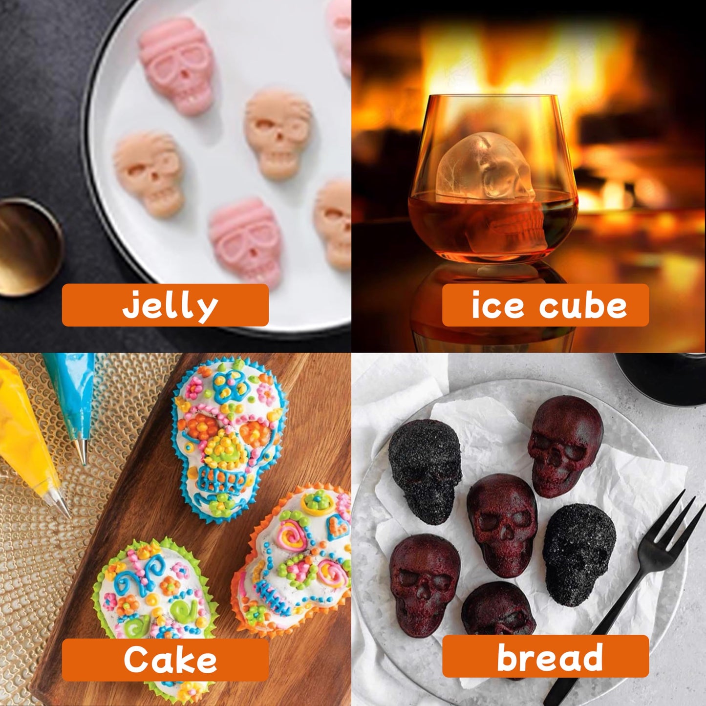 ZeaoqiT Halloween Skull Cake Pan Silicone Large Size Skull Baking Molds，Baking Skull Cake Molds for Chocolate, Pudding,Cakes,Jello, Candy