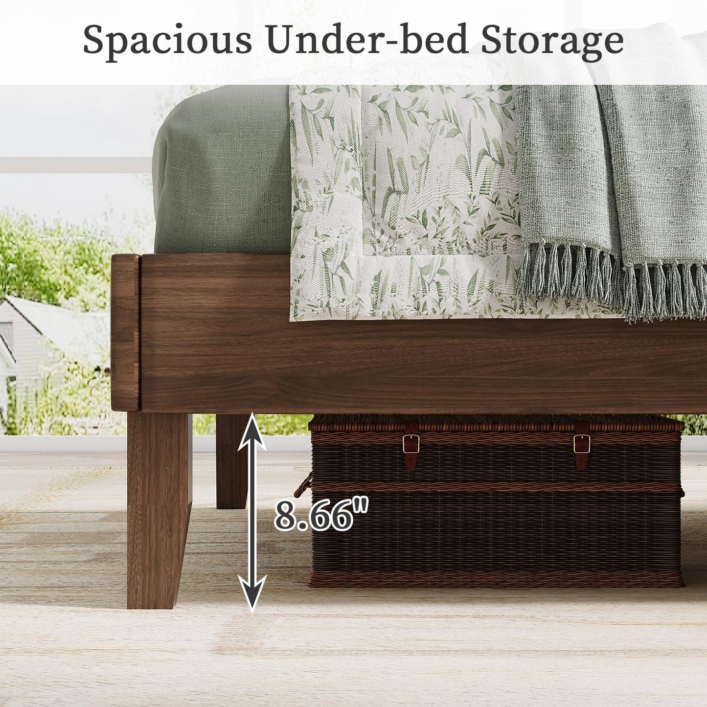Queen Size Bed Frame, Wooden Platform Bed with Diamond Tufted Headboard, PU Upholstered Bed Frame, Wood Slat Support, No Box Spring Needed, Easy Assembly, Walnut