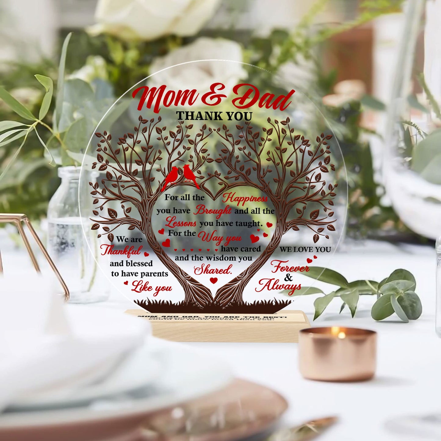 CEZII Mom & Dad Gift from Daughter Son, To My Parents Round Acrylic Plaque w Stand, Thank You Mom Dad Keepsake, Grateful Gift for Parents Mother-in-law, Bonus Mom Stepdad Present, Gift for Anniversary