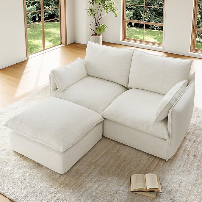 Forest aesthetics Cloud Modular Sectional,Waterproof High Backrest Loveseat Sectional Sofas,Down Filled Modular Couch with Removable Washable Cover for Living Room,Cream White