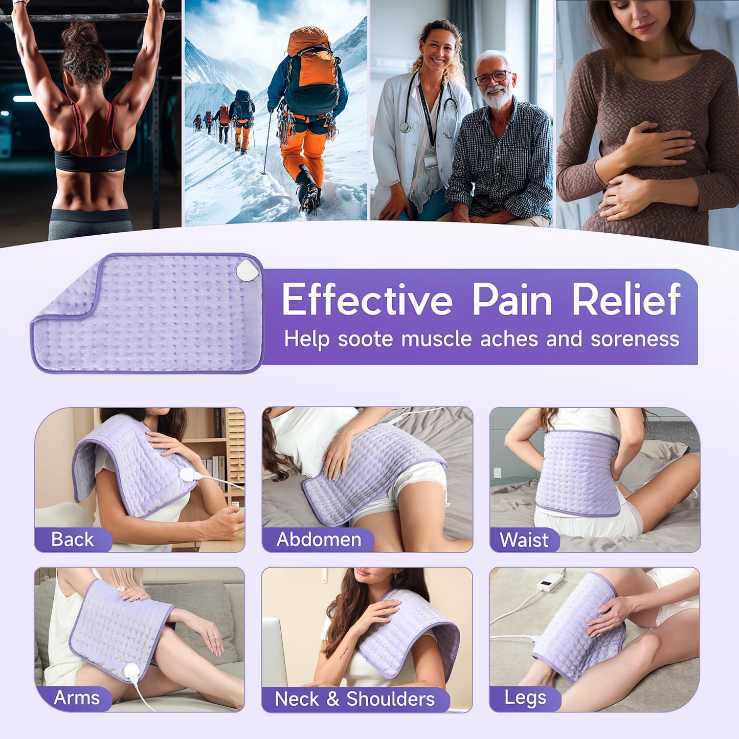 Heating Pad for Period Cramps, Heating Pad for Back/Neck/Shoulder Muscle Pain, 6 Heating & 4 Timer Setting, Auto Shut Off, Dry/Moist Heat & Machine Washable, Birthday Christmas Gifts for Women Mom
