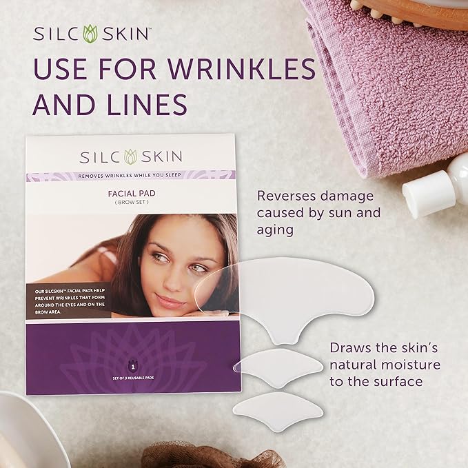 Silcskin Facial And Brow Pads Set Reusable Silicone Pads For Forehead And Facial Areas, 30 Day Supply, Stocking Stuffer Wrinkle Care Gift For Women