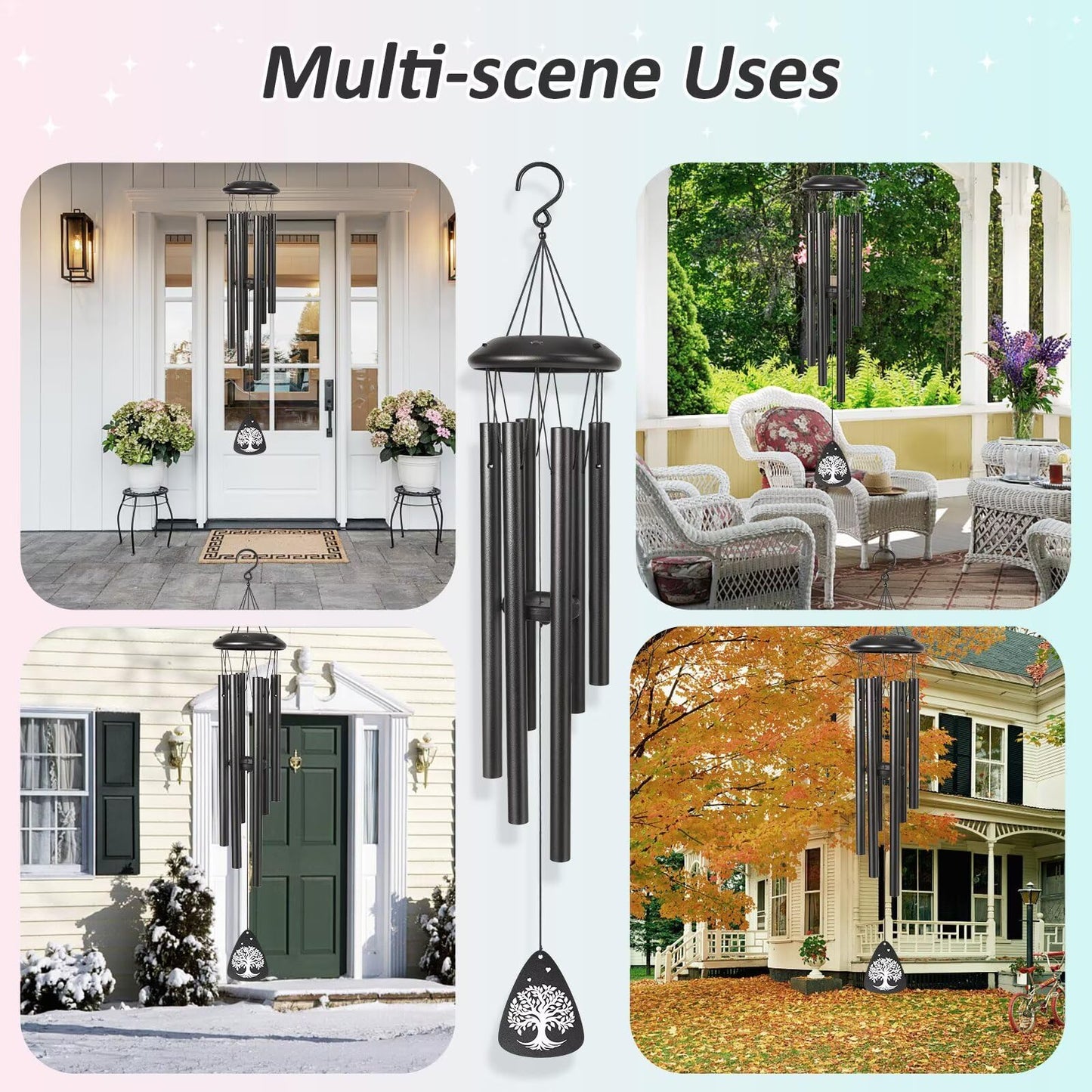 Gifts for Dad, 25'' Dad Wind Chimes, Dads Birthday Gift from Daughter Son, Present for Father, Husband, Men, Dad Gift Ideas Wind Chimes for Christmas Thanksgiving, Black