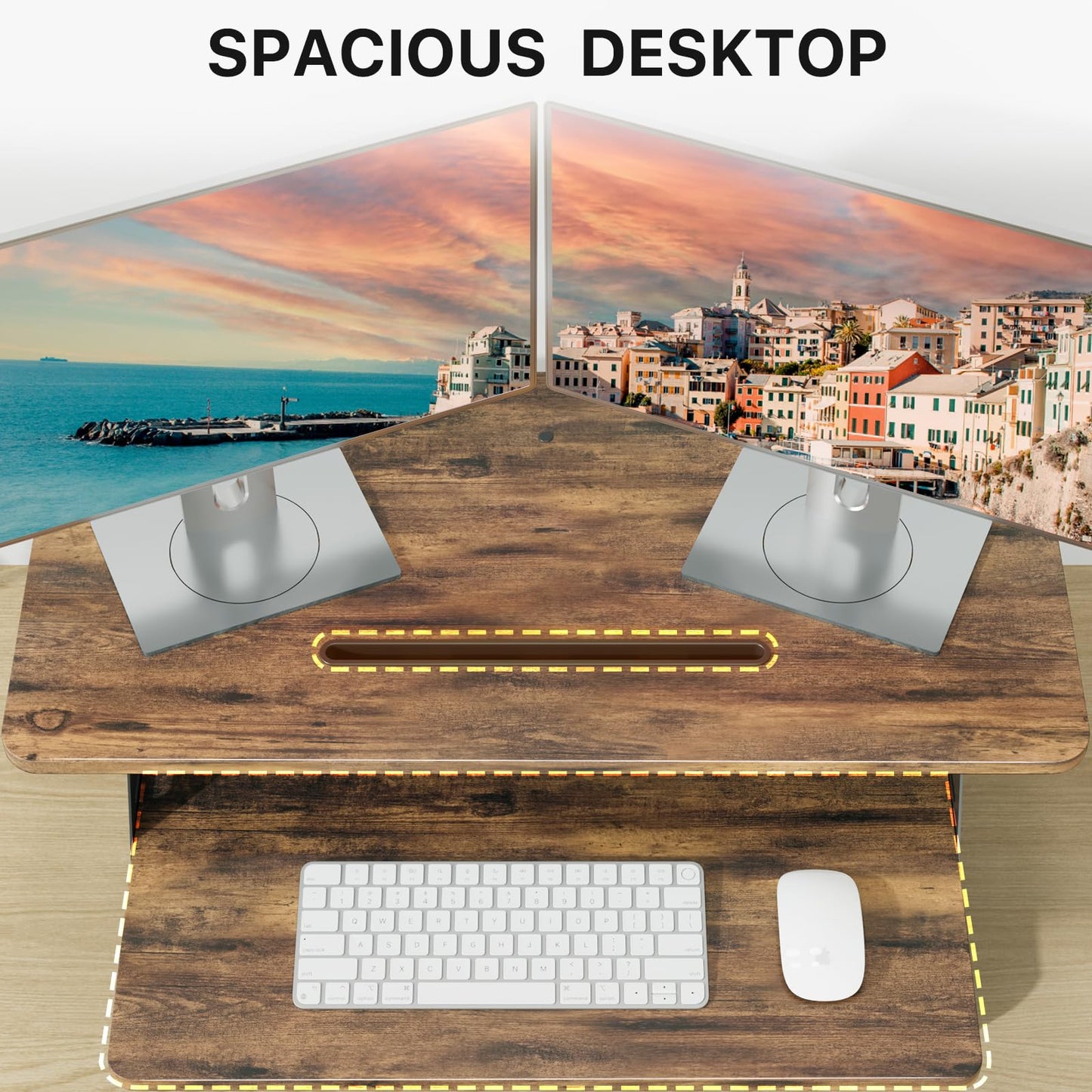 JOY worker Standing Desk Converter, 32" Wide Height Adjustable Sit Stand Up Desk Riser with Keyboard Tray, Desktop Workstation Riser for Home Office Computer Laptop, Particle Board, Rustic