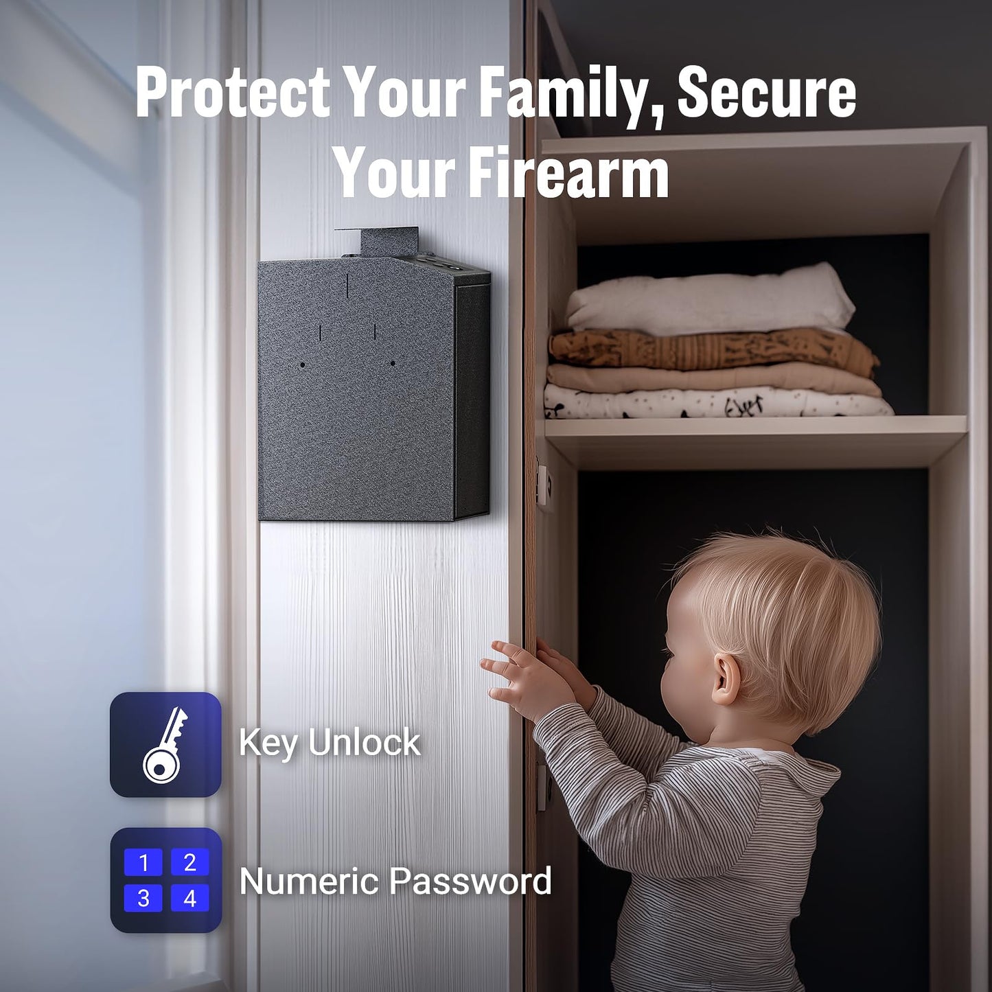 ADIMO Gun Safe for Handgun, Handgun Safe Accessories for Wall and Nightstand, Bedside Handgun Safe w/ 3-6 Digit Code, Silent Mode LED Light for Quick Access, Hidden Pistol Safe for Car/Truck/Bedside