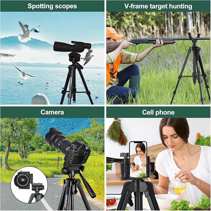 DAPENG Spotting Scope Tripod,Shooting Hunting Rest V Yoke Stand with Travel Bag and Phone Holder,Compatible with Monocular/Astronomical Telescope/DSLR Camera/Cell Phone/Projector (61 inch)