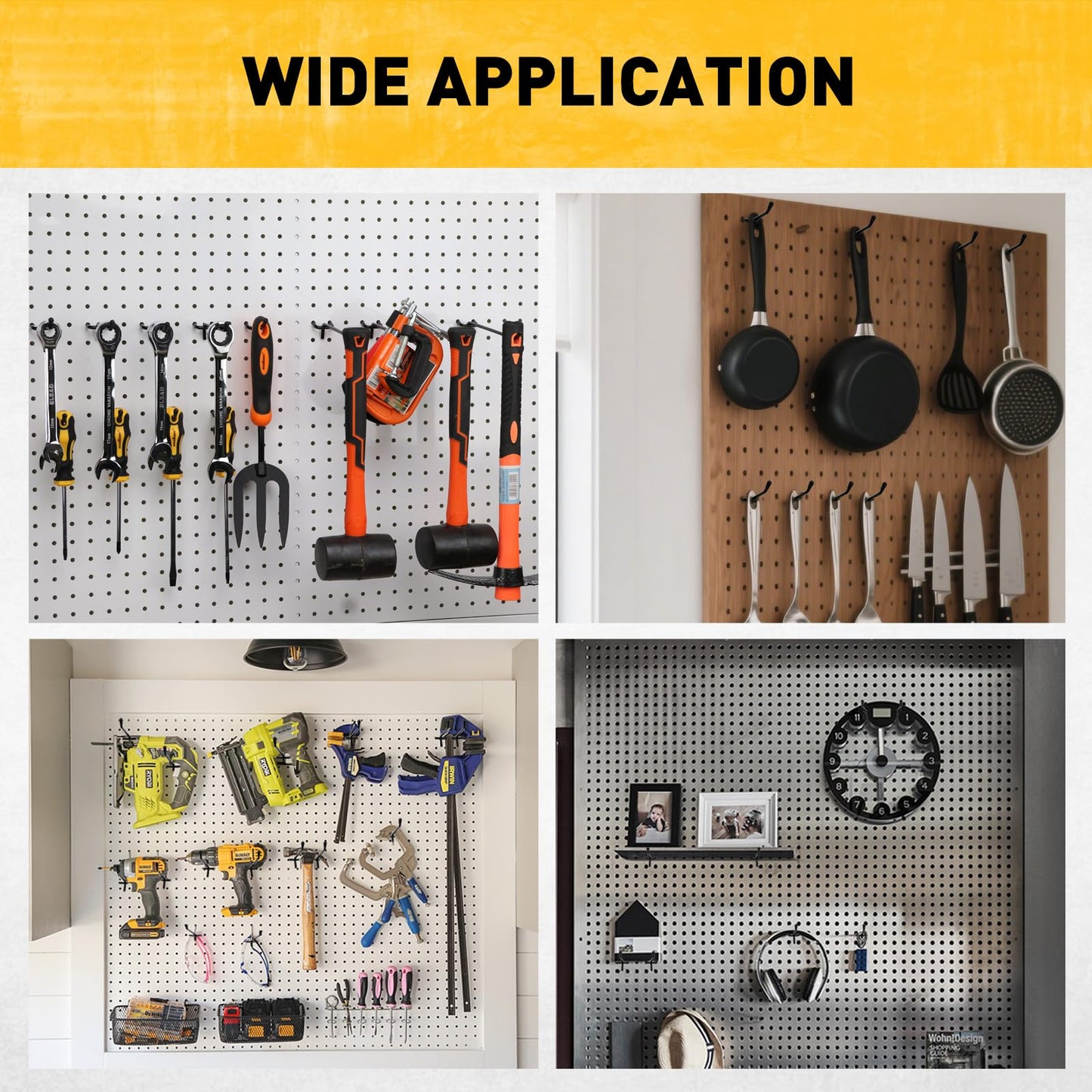 ELEAD 66-Piece 2/4/6 Inch Extra Thick Pegboard Hooks, 1/4" Heavy Duty Peg Board Organizer Accessories, Peg Board Tool Hangers Fit for 1/4" Pegboard Hanging Tools Garage, Workshop, and Craft Storage