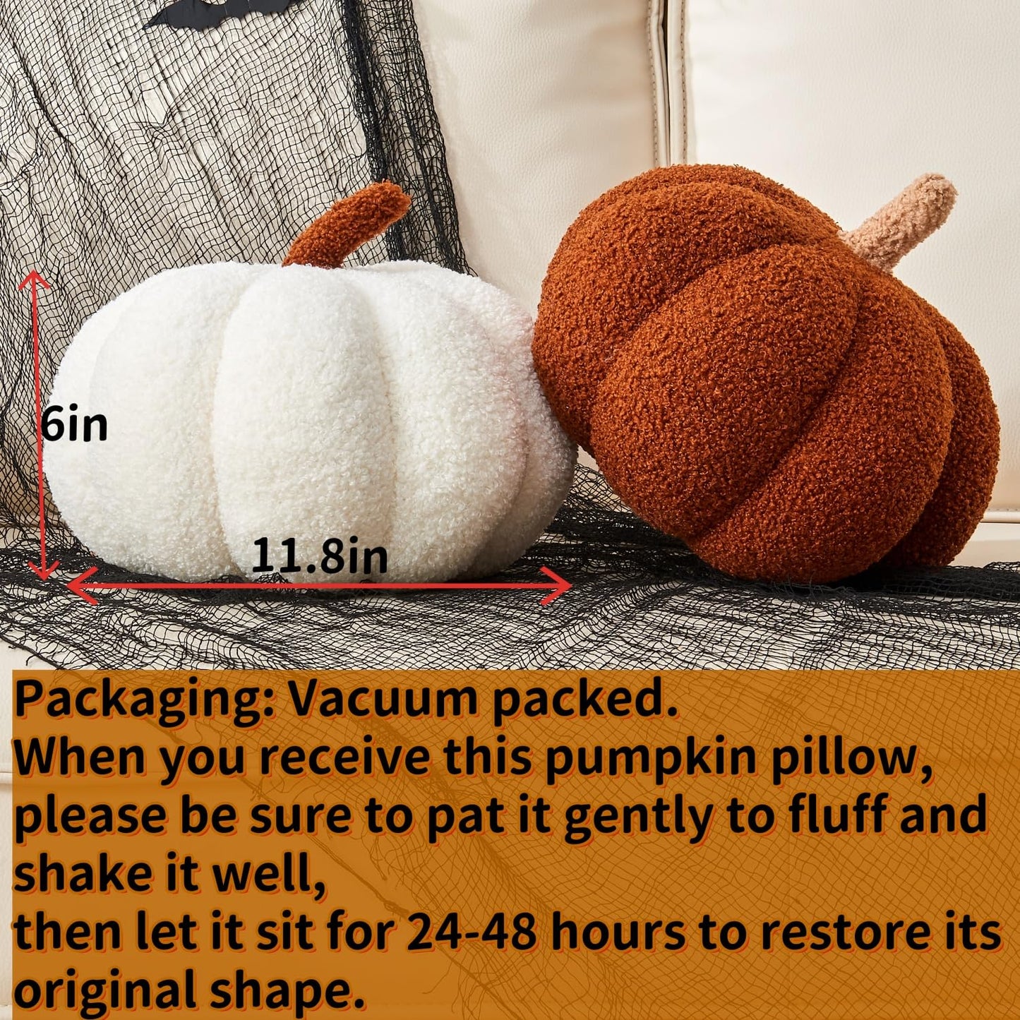 Vdoioe Fall Decor Pumpkin Pillow, 2 Pcs Halloween Pumpkin Shaped Throw Pillow 11.8 x 6 Inch Fall Decorations Pumpkin Decor for Halloween Thanksgiving Bedroom Sofa Couch