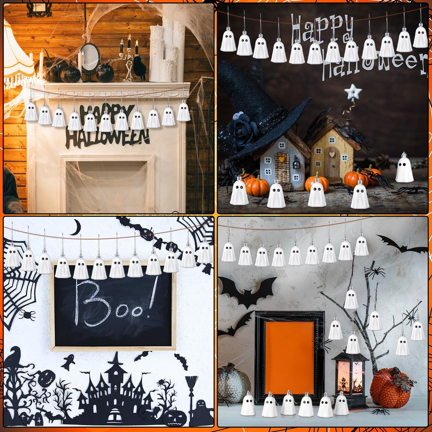 Tigeen 12 Pcs Halloween Hanging Ornaments Cute Ghost Decoration Halloween Tree Decoration Plastic Decorative Mini Ghost Ornaments for Christmas Home Tree Party Supplies (White)