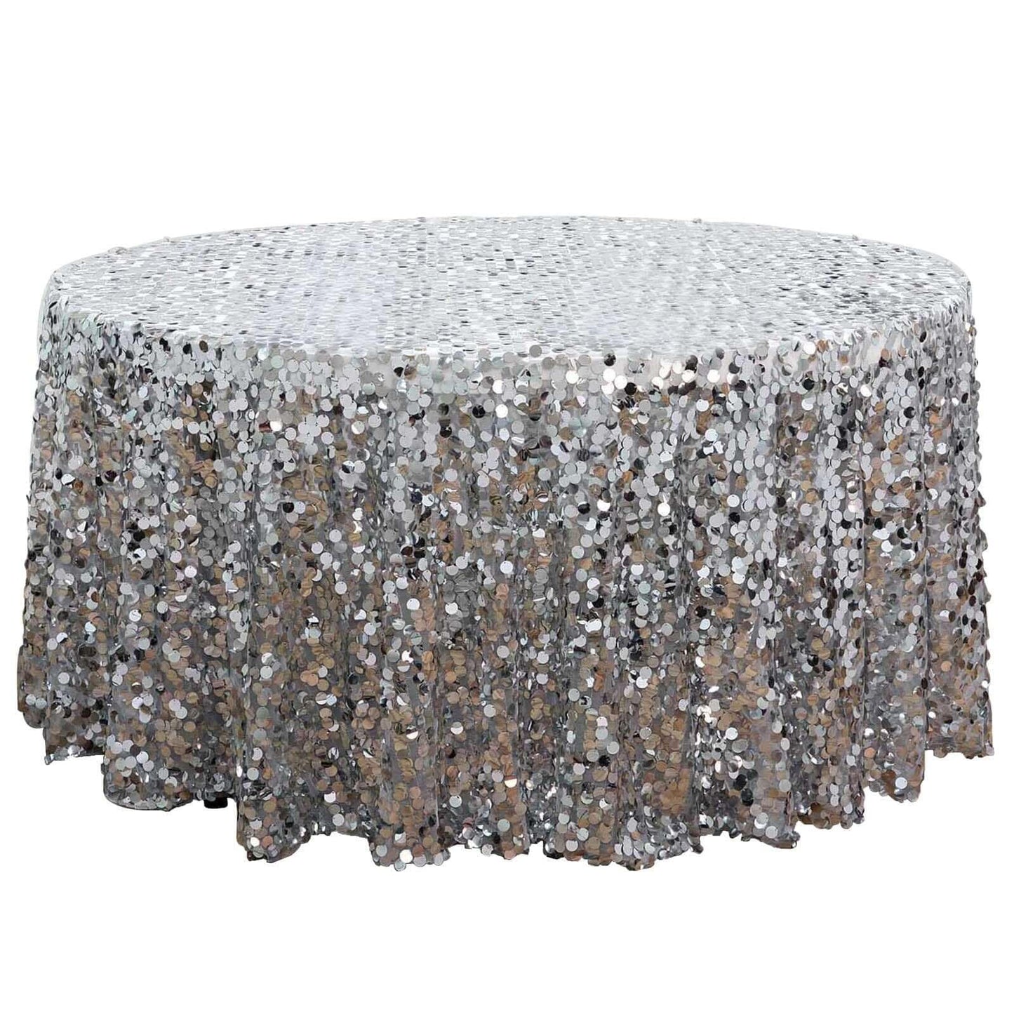 Efavormart 120" Big Payette Sparkly Sequin Round Tablecloth for Wedding Banquet Party - Silver - Premium Collection