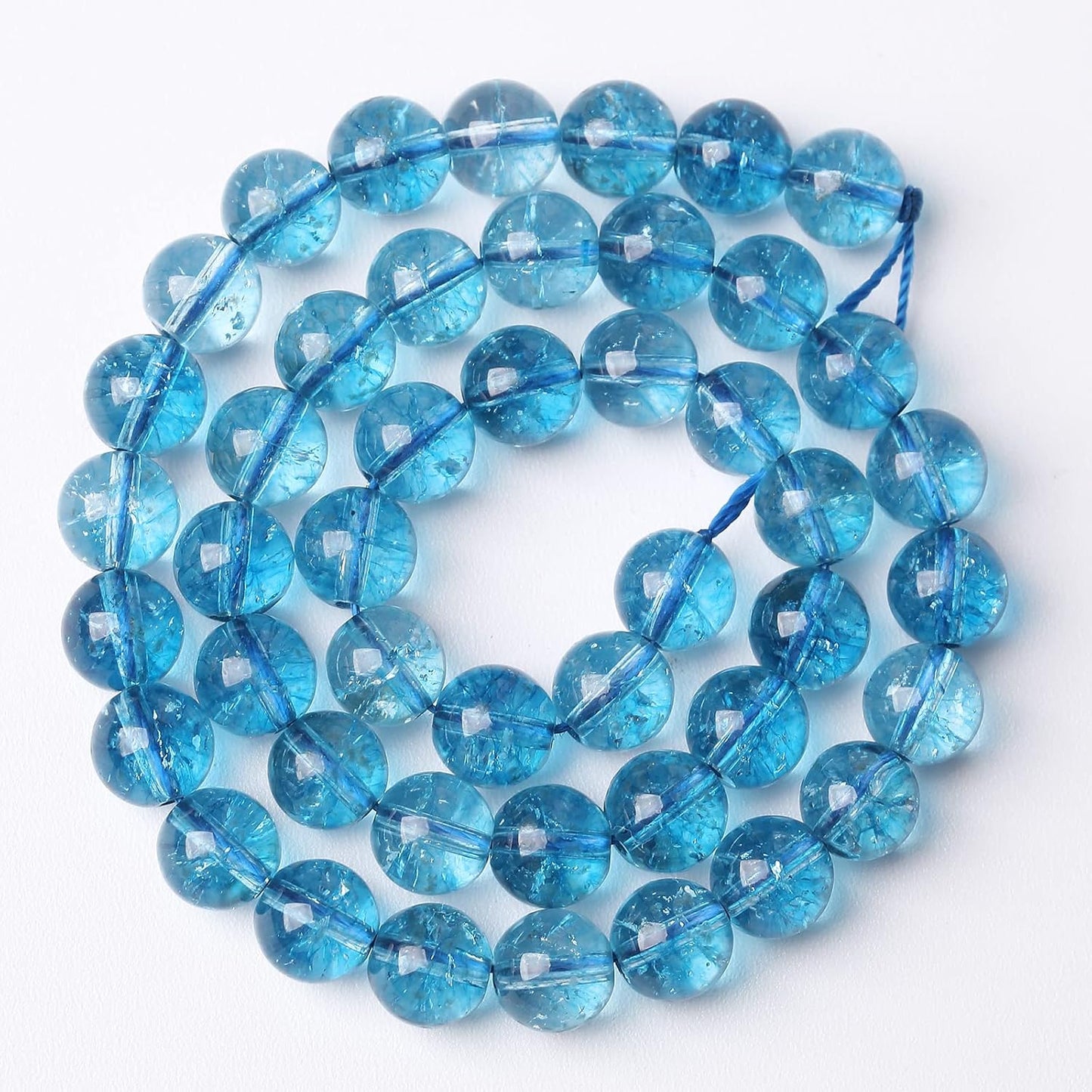 74pcs 10mm Blue Topaz Crystal Quartz Natural Stone Round Loose Beads for Jewelry Making DIY Bracelet Necklace Earrings 32" 2 Strands