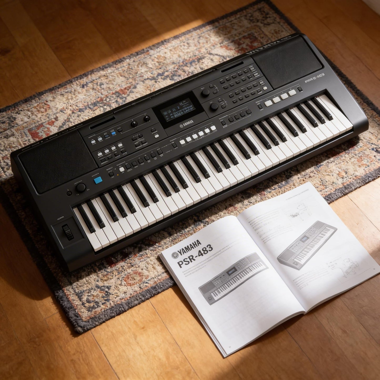 Yamaha PSR-E483, 61-Key Touch-Sensitive Portable Keyboard with Sound, Music Rest and Power Adapter