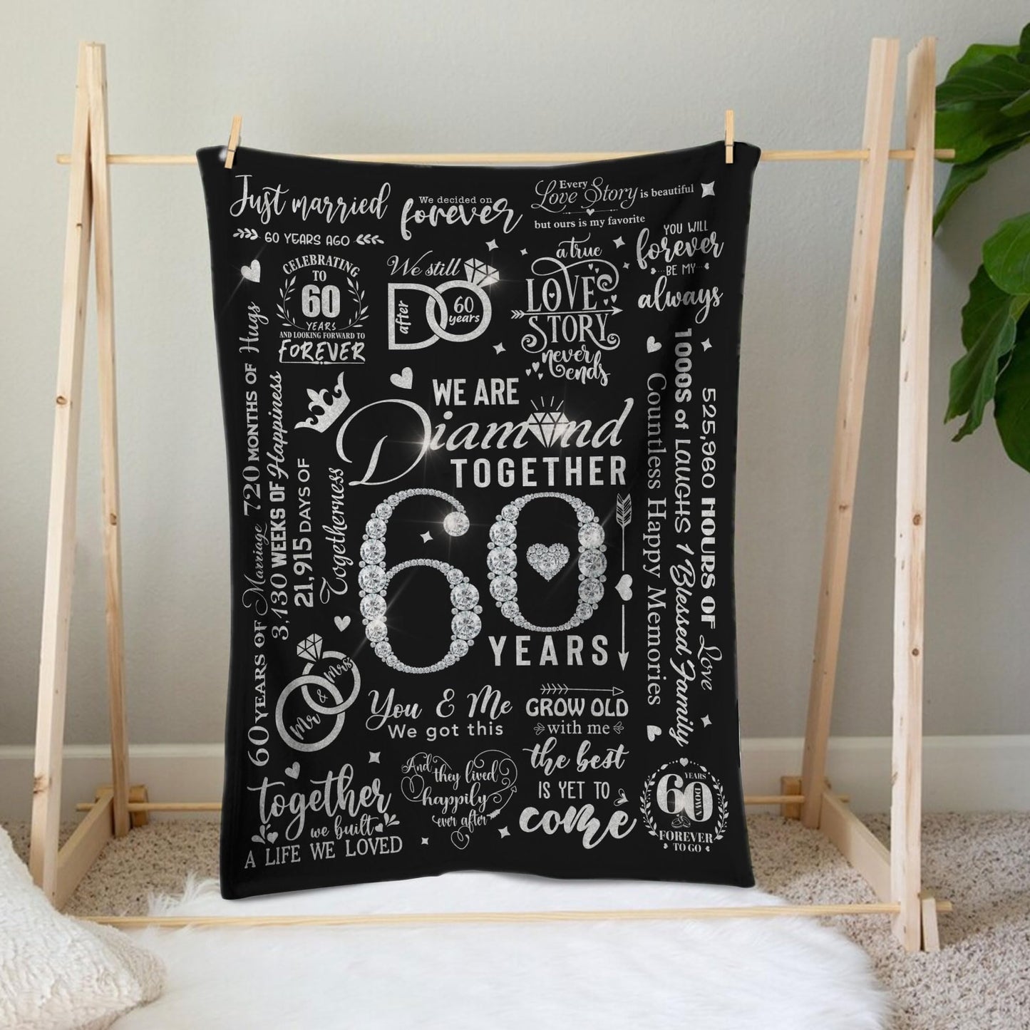 MUCHNEE 60th Anniversary Blankets for Parents Grandparents, Gift for 60th Wedding Anniversary Party, 60 Diamond Years Wedding for Dad Mom, 60 Years of Marriage Throw Blanket 60"x50"