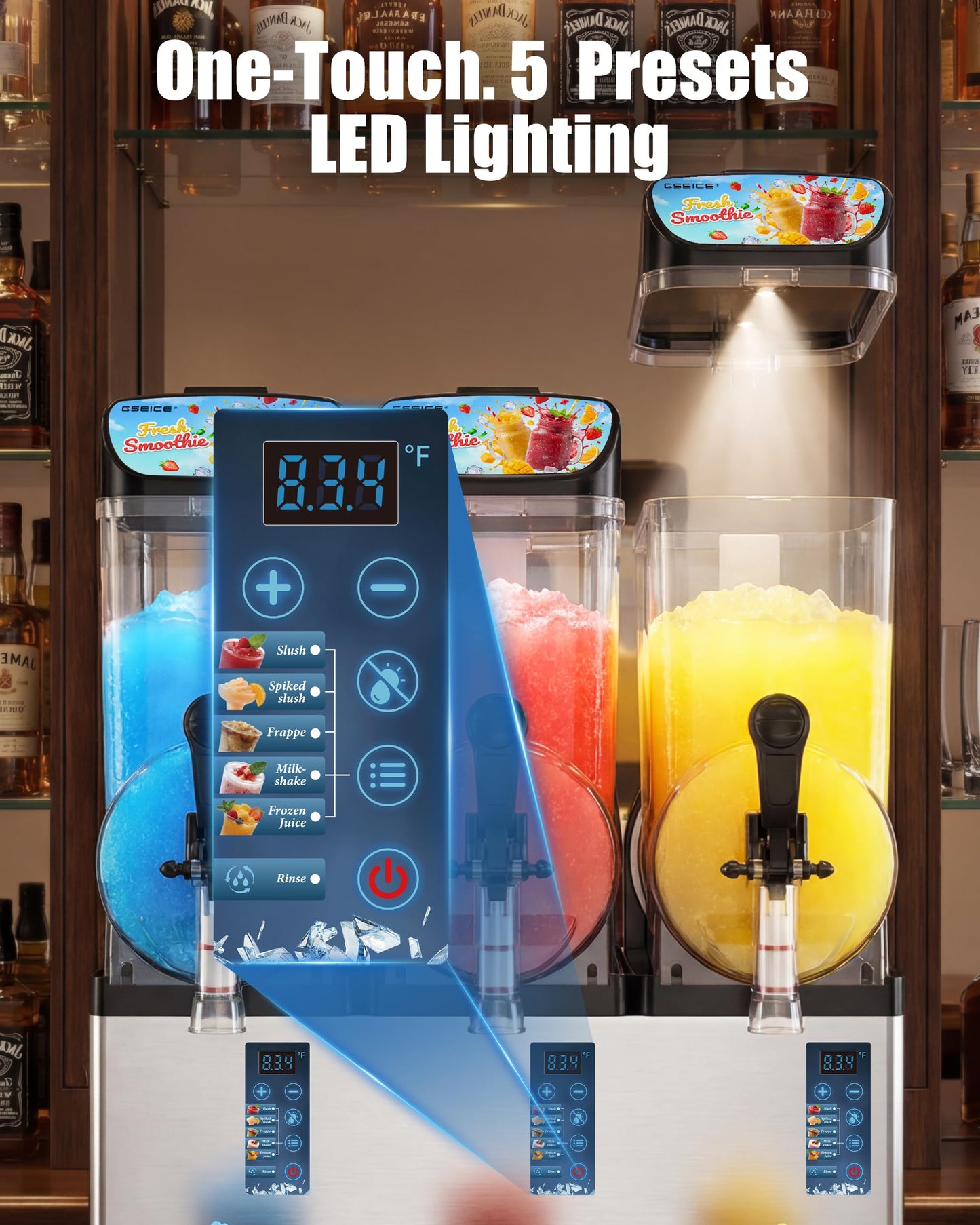 GSEICE Commercial Slushy Machine 12Gal/45L for Cafe Restant,3 Tank Frozen Drink Maker Slushie Margarita Frappe Dispenser